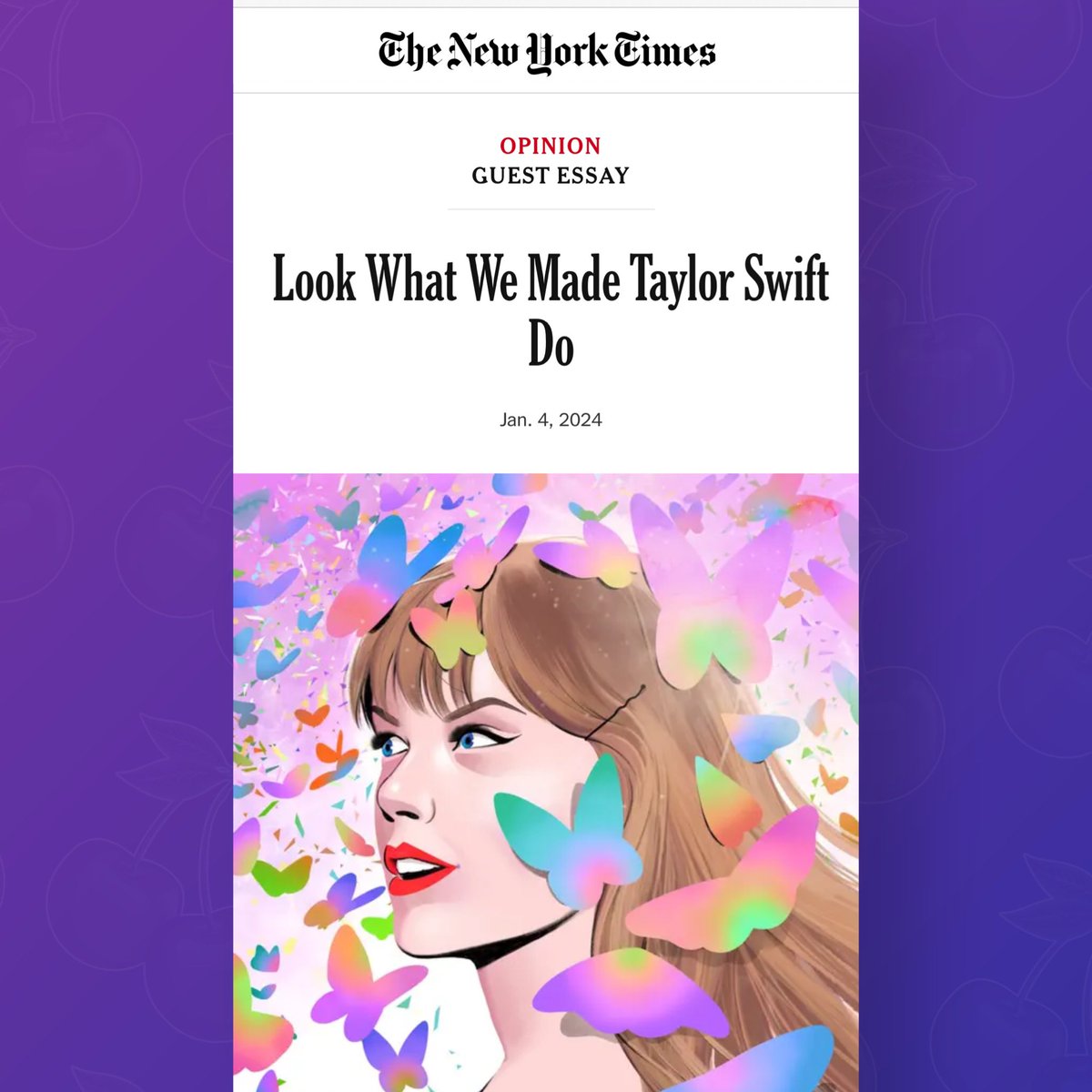 PopBase's tweet photo. Taylor Swift’s associates are ‘dismayed’ at the publication of a 5,000-word New York Times opinion piece that openly speculated on her sexuality and whether she is a closeted queer person, CNN reports: 

“There seems to be no boundary some journalists won’t cross when writing about Taylor, regardless of how invasive, untrue, and inappropriate it is - all under the protective veil of an ‘opinion piece,’” a person close to the situation told CNN.
