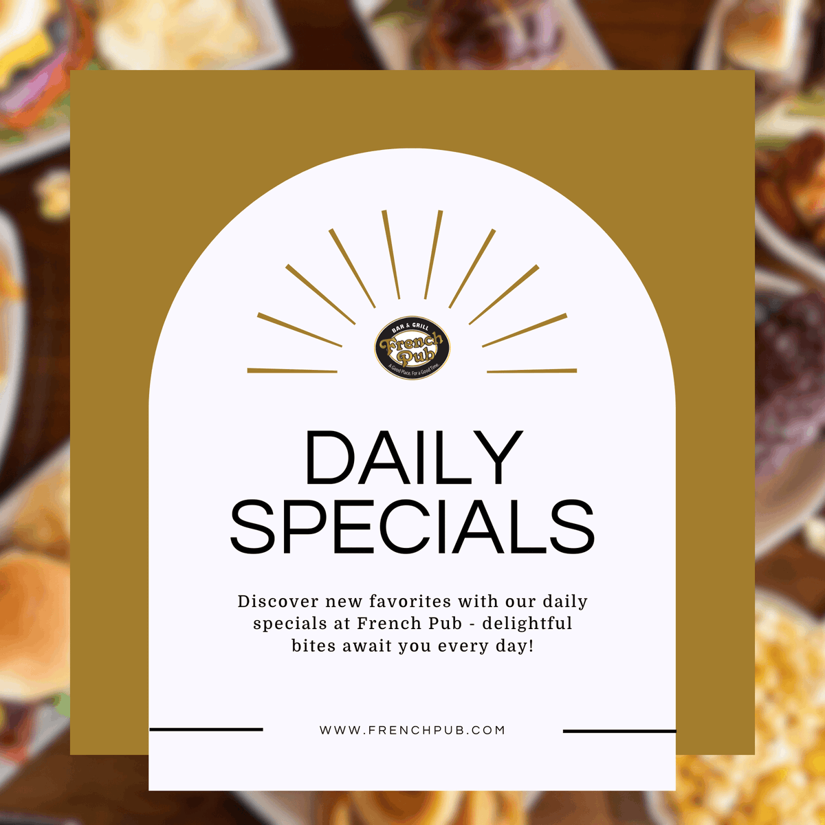 thefrenchpub's tweet photo. Don't miss out on our daily specials at French Pub! 🍽️🎉

 With delightful appetizers to mouthwatering main courses, there's always something new to try. 

Who knows, you might just discover your new favorite! 🤤

Order for pickup here:
https://t.co/9Fpb2l3sdr https://t.co/xwtb35S0px