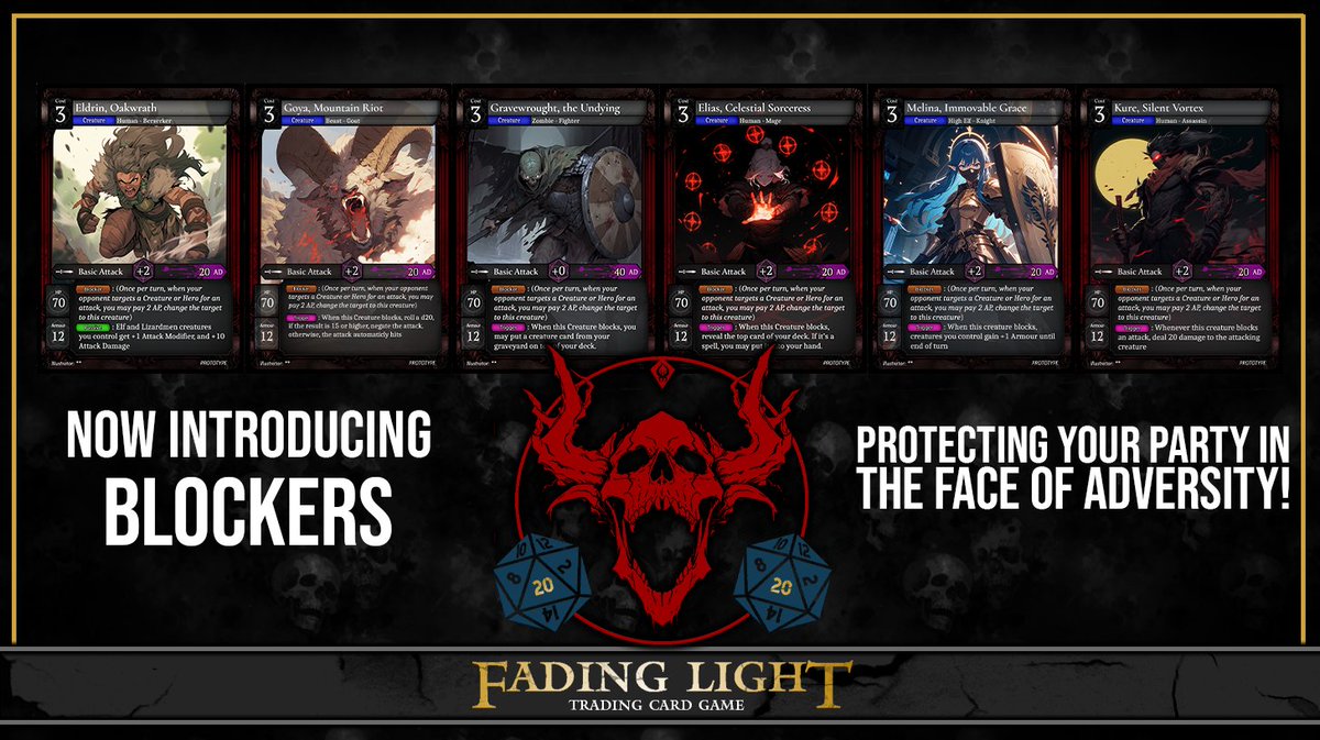 FadingLightTCG's tweet image. Crazy news! Fading Light now has BLOCKERS!
That's right! Protect you hero with everything you've got!
#TCG #Fadinglight #cardgame
