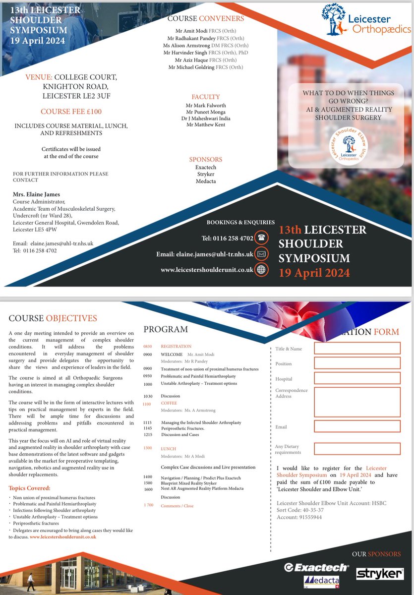 Leicester Shoulder Symposium 2024, 19 April 2024, Role of Augmented reality and Virtual reality in Shoulder Surgery. Case discussion of Complex Scenarios. What to do when things go wrong!