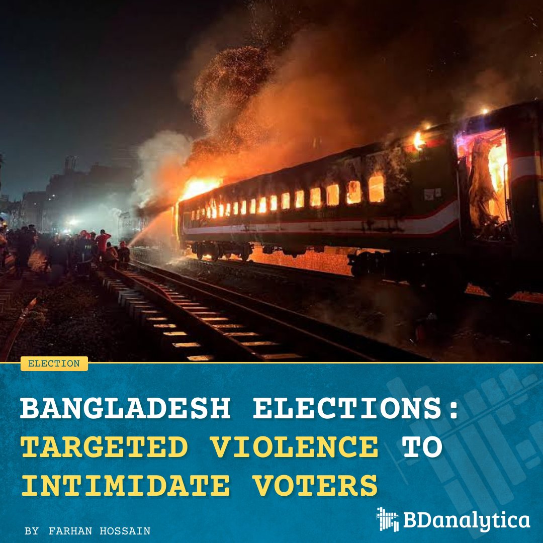 The objective behind the latest and previous rounds of #violence by #BNP-#Jamaat as well as their coercive #political programmes like strikes and #blockades since Oct 2023 is clear: intimidate voters and prevent them from #voting on Jan 7. Read more 🔻 bdanalytica.com/2024/01/06/ban…