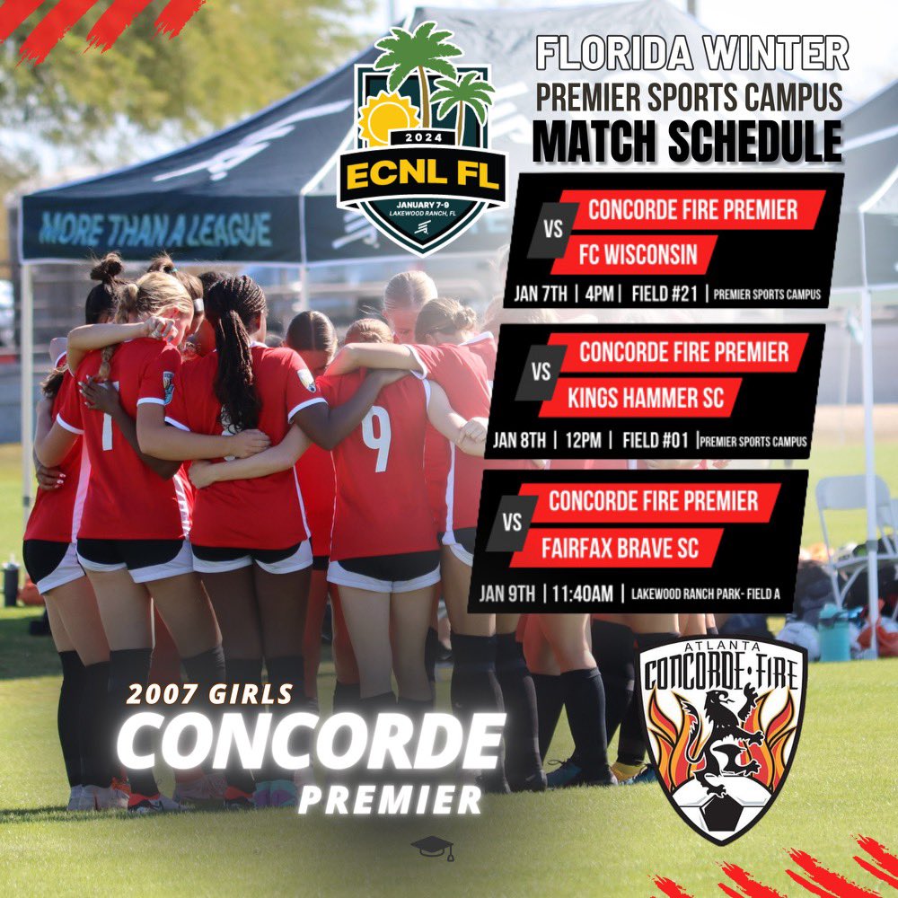 Safe travels everyone to FL
Excited for our last showcase of the season. Come check us out. #ecnlfl <a href="/ImYouthSoccer/">ECNL/GA/Recruiting/College Soccer</a> <a href="/ECNLgirls/">ECNL Girls</a> <a href="/ConcordeSoccer/">Concorde Fire Soccer</a> <a href="/ECNLSoutheast/">ECNL Southeast Girls</a>
