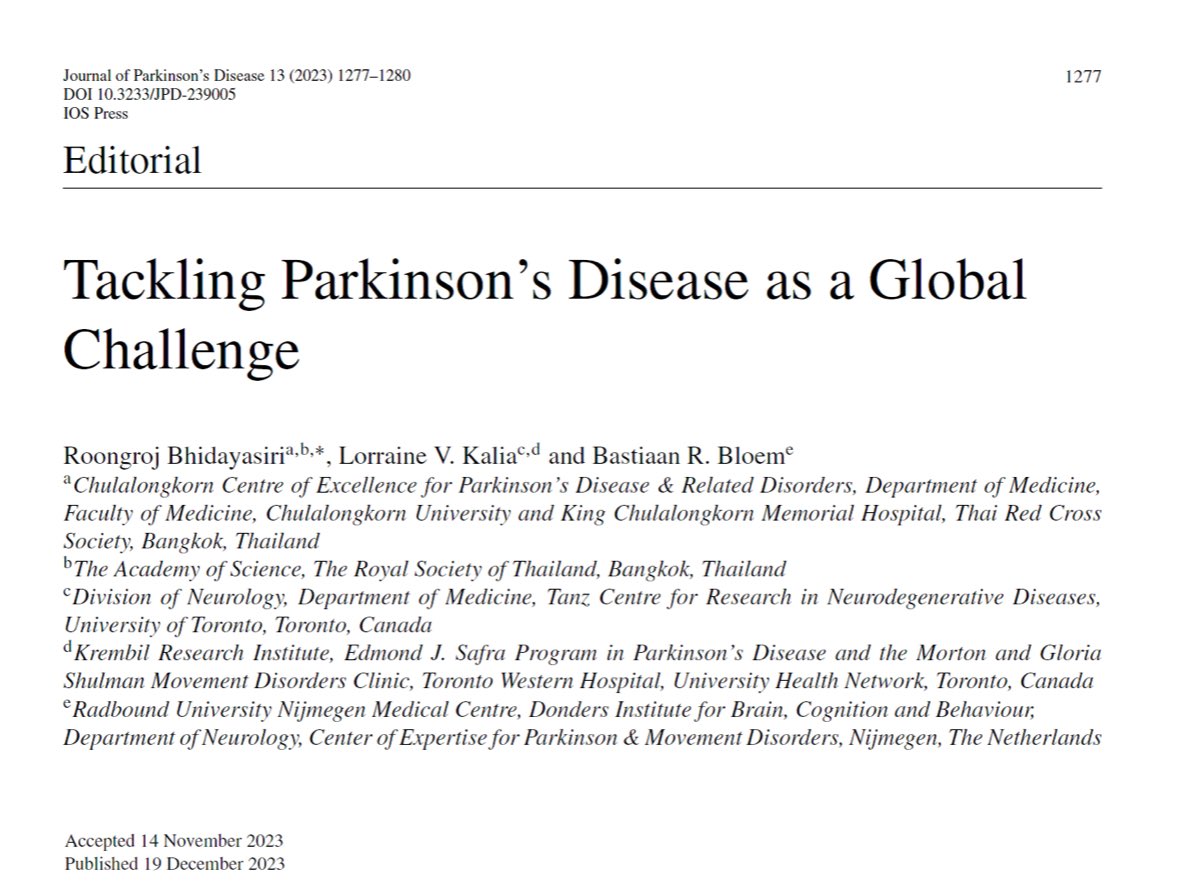 Happy to announce new section @journal_PD focusing on #global impact #Parkinson. There are substantial differences worldwide in growth Parkinson, how disease presents, access to care, availability of medicines & healthcare services, perception of by community & many other areas.