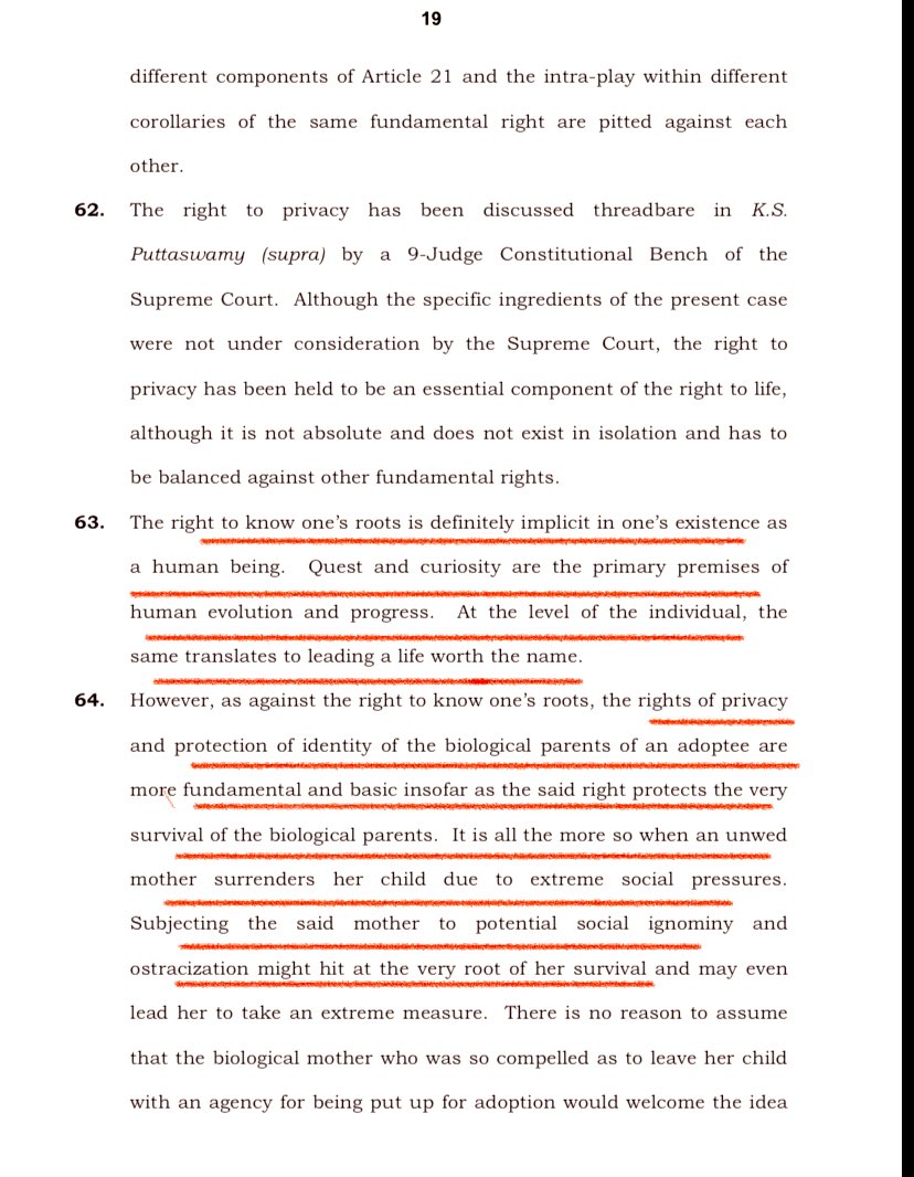 LiveLawIndia's tweet image. #CalcuttaHighCourt has held that the #RightToPrivacy of the biological parents/mother of an adopted child would prevail over the child’s right to know and trace his biological roots. 

“No reason to assume that the biological mother who was so compelled to leave her child would