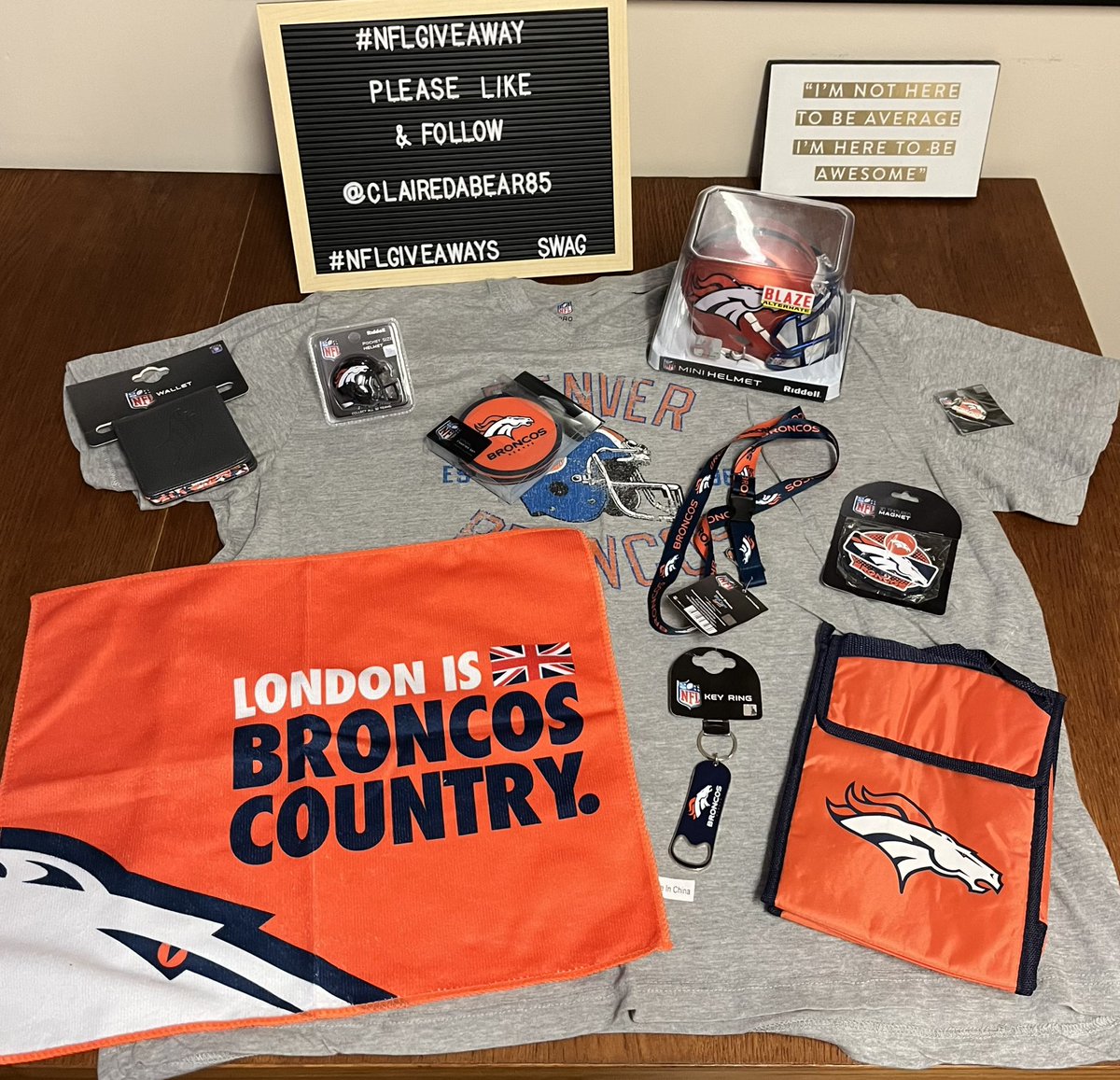 #BroncosCountry  
#SWAG #NFLGIVEAWAY For a chance 2 #win this #prize bundle inc a #BLAZE mini helmet. You MUST b following <a href="/clairedabear85/">Claire Da Bear</a> &amp; RT &amp; like this link. The #Giveaway will run till 12th of Jan &amp; is open 2 NFL fans globally #NFLTwitter #NFL #NFLSeasonFinale #NFLPlayoffs