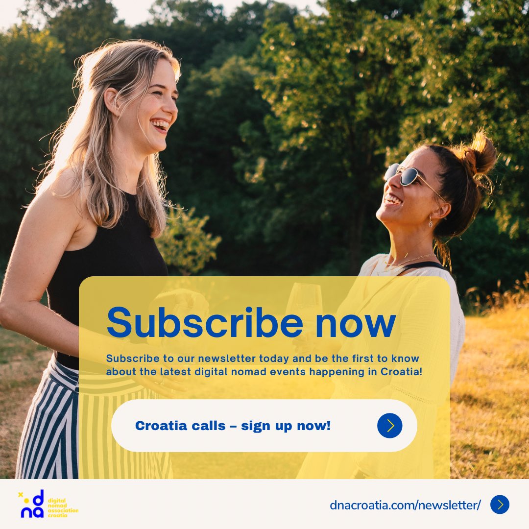 Join the Nomad Fun with DNA Croatia! 🌍✨

🎟️ Early Access to Events

📝 Insider Stories

🗺️ Discover Hidden Gems

📰 Stay Informed

Ready for your nomad adventure in Croatia? Subscribe to our newsletter now! 👉 dnacroatia.com/newsletter/

Let's make nomad life awesome! 🌟