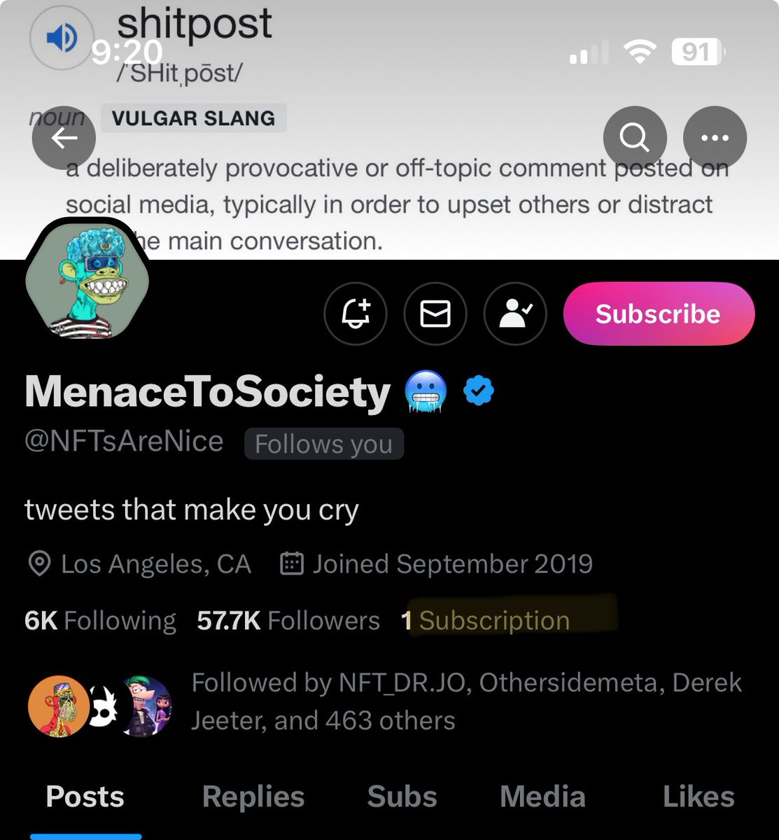 posting for his one sub 💪 @NFTsAreNice