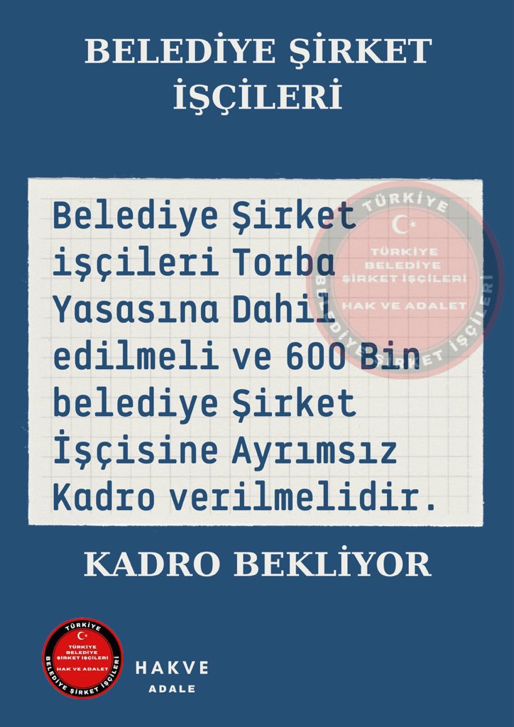 <a href="/HakveAdale/">BELEDİYE ŞİRKET İŞÇİLERİ PLATFORMU</a> <a href="/isikhanvedat/">Prof. Dr. Vedat Işıkhan</a> 600 Bin Belediye Şirket İşçisi İki Dudak Arasında Kalmak İstemiyor
Ayrımsız Amasız Fakatsız Kadro
Memur işi yapan 657 
İşçi İşiyapan 4D KadroHaktır 
1 Gün önce işe girmiş sözleşmeli personel memur oldu bizler 696KHK ile şirketlere sermaye yapildi
#4MilyonBelediyeAilesi
<a href="/hakiskonf/">HAKİŞ KONFEDERASYONU</a>