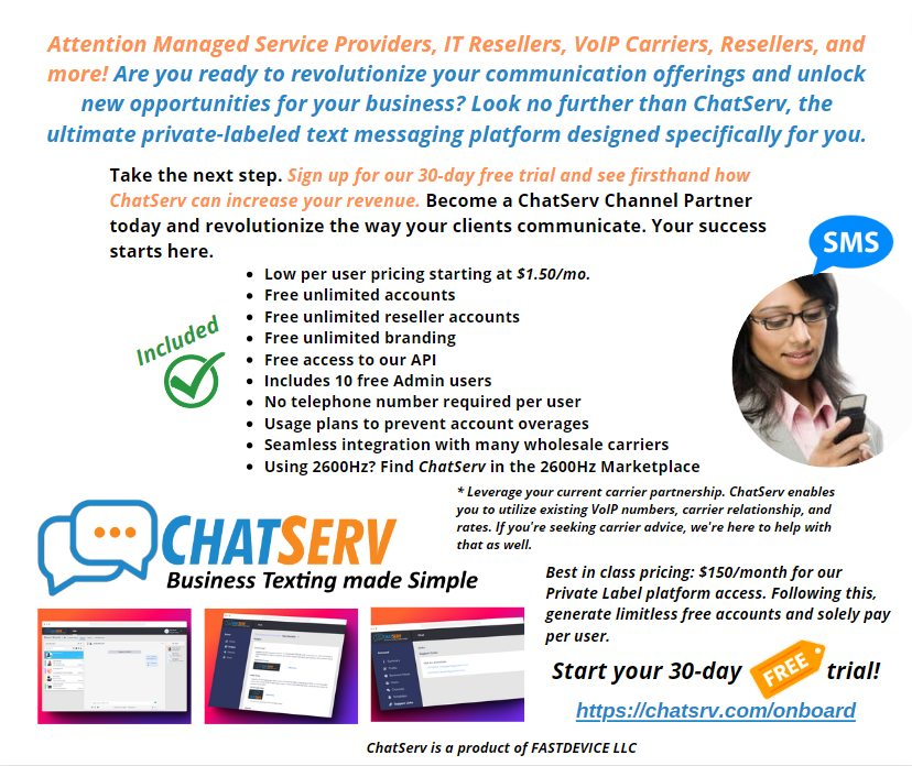 Try ChatServ now at msg.chatsrv.net/onboard and supercharge your business.