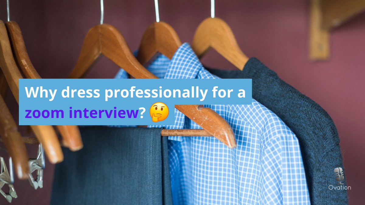 OvationVR's tweet image. Dressing to impress isn&apos;t just for in-person meetings – it&apos;s a game-changer for your zoom interviews too.
Dressing professionally sends a positive signal to your brain, boosting your confidence and putting you in the right mindset.

Follow us for more #ZoomInterviewTips