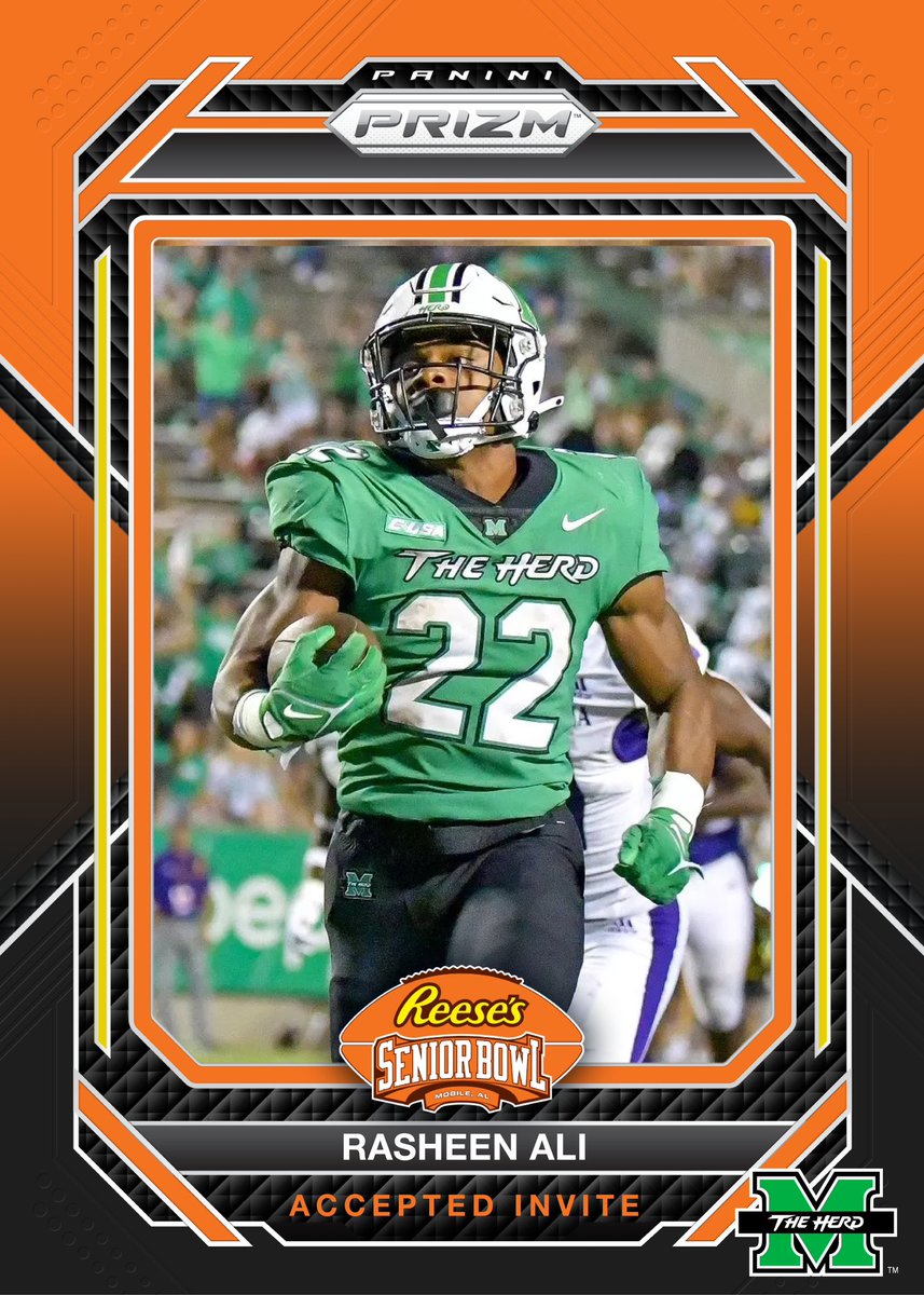 OFFICIAL! RB Rasheen Ali @fsosheen1 from @HerdFB has accepted his invitation to the 2024 Reese's Senior Bowl! #WeAreMarshall #TheDraftStartsInMOBILE™️ @JimNagy_SB @PaniniAmerica #RatedRookie