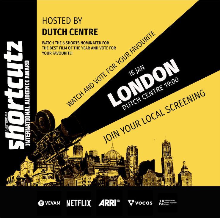 🎥 We are again back in London this year for Shortcutz Amsterdam International Awards with our amazing 6 short film nominees! Join us for our screening at the Dutch Centre on the 16th of January at 19:00 and vote for your favorite film. 🎟️ We can’t wait to find out what it is!