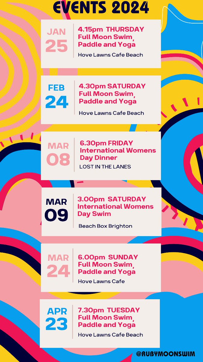 Save the dates! Full Moon Swims, Dinner and International Womens Day events! #events2024 #swimhappy #wellbeing #yogaswimdance #gymtoswim