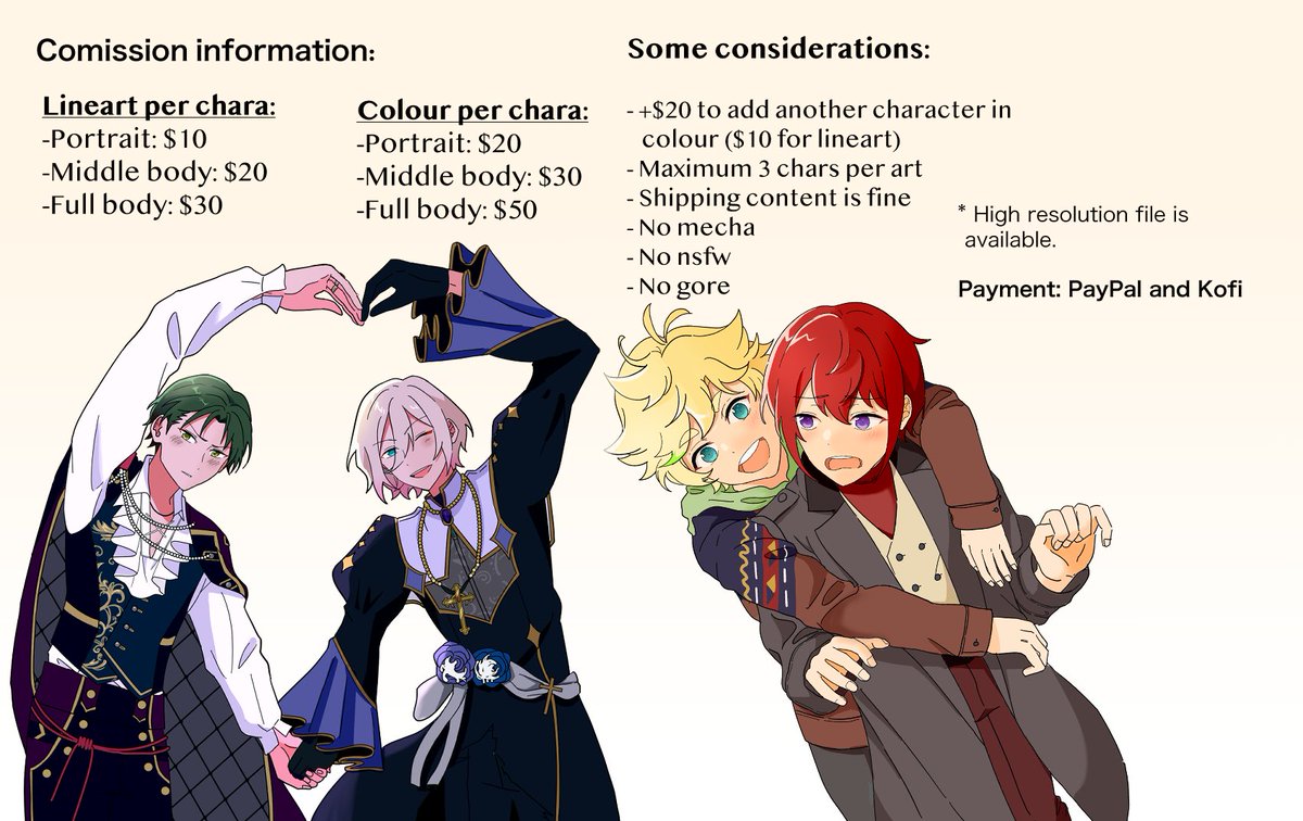 I’ll be taking commissions. I feel like I have learned a little more now that I worked on longer projects so I gained more confidence. I have 3 slots for now. I hope someone is interested 🙏🙏🙏