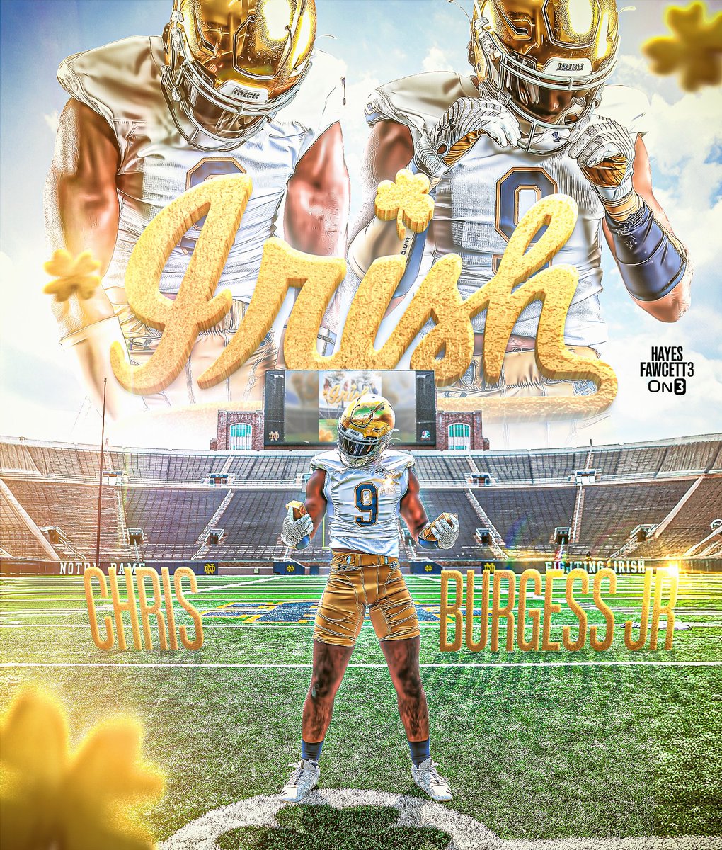 Hayesfawcett3's tweet photo. BREAKING: Four-Star EDGE Christopher Burgess tells me he has Committed to Notre Dame!

The 6’5 225 EDGE from Chicago, IL chose the Fighting Irish over Alabama, Michigan, &amp; Ohio State

“A natty coming to South Bend, trust me.”

https://t.co/ZIPFpX5wuC https://t.co/XwLS785C84