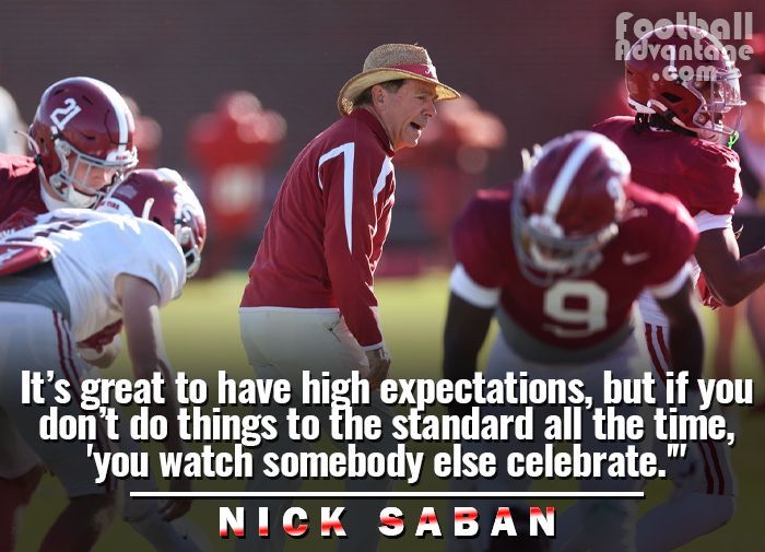 'It’s great to have high expectations, but if you don’t do things to the standard all the time, 'you watch somebody else celebrate.'' - Nick Saban