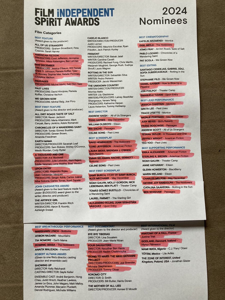 Road2Oscars's tweet image. UPDATED my 2024 #SpiritAwards checklist with #GoingToMars!
Grab a nominee sheet and follow along!

Nomination sheet:
s3.amazonaws.com/PressReleasesS…