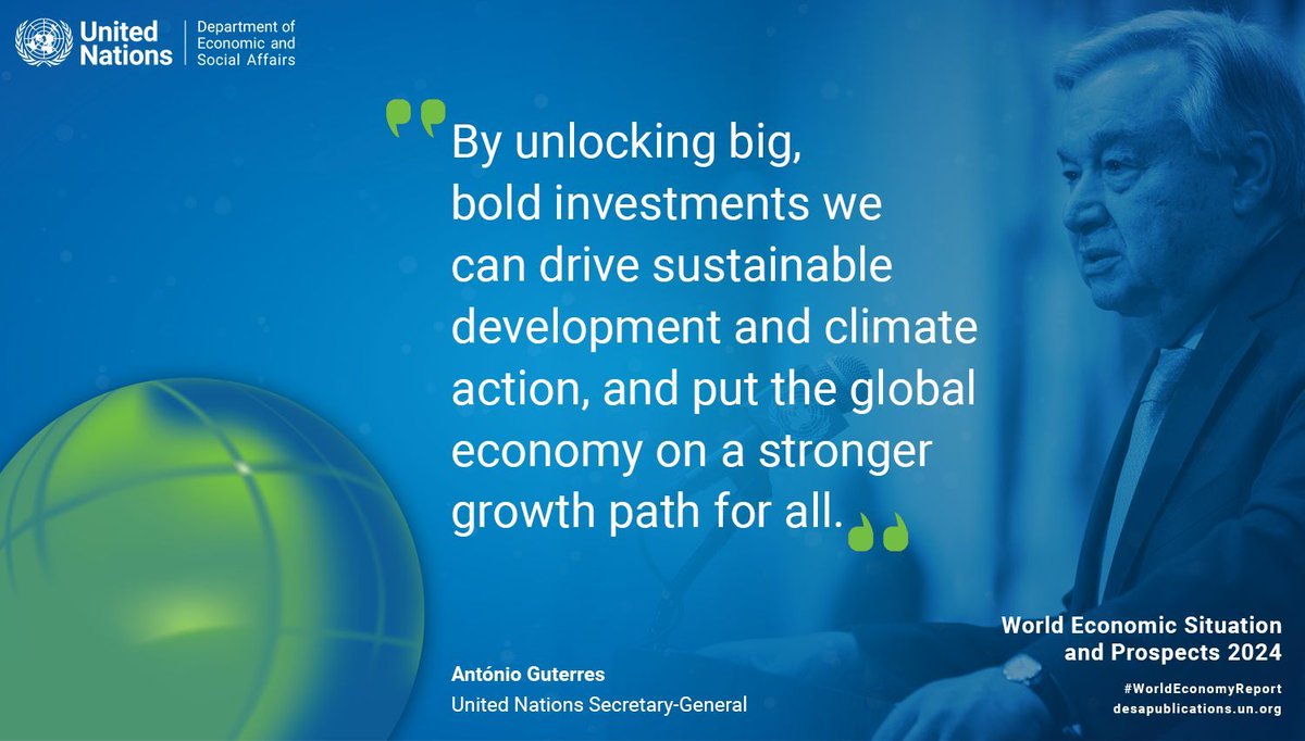 UNGeneva's tweet photo. The UN's #WorldEconomyReport projects 2024 to be another tough year.

Inequality is tearing the world apart.

We must seize the opportunity to create a more inclusive, resilient global economy that works for everyone, everywhere.

Learn more: https://t.co/SV3q5jUhKU https://t.co/Ln6lvNmeo2
