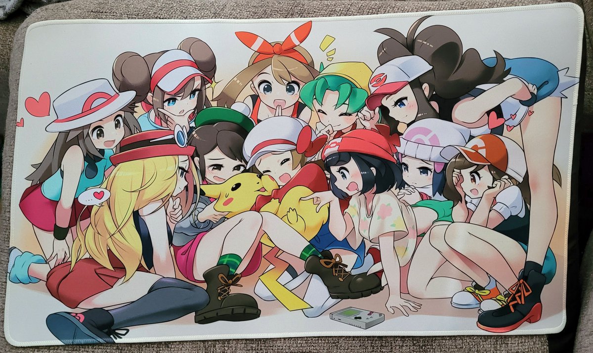 PokemonSeth's tweet photo. This pokémon playmat is EVERYTHING! Shout out to Leaf, Serena, Rosa, Gloria, Lyra, May, Kris, Selene, Hilda, Dawn, Elaine, and of course, Pikachu! https://t.co/vRmM5n0Aly