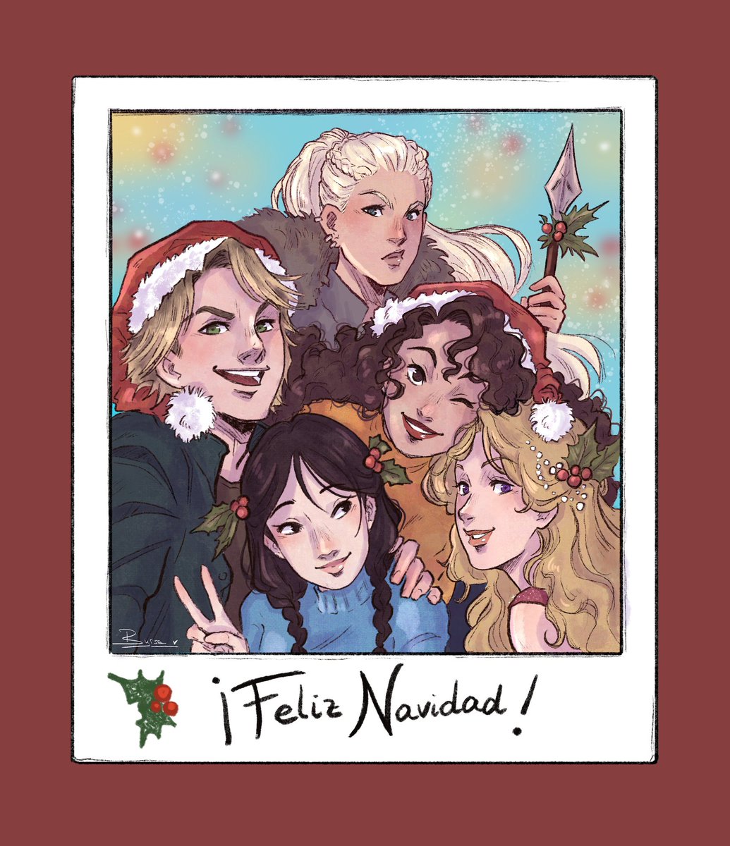 No lo enseñamos por aquí en su día, pero, aprovechando el aniversario de la editorial, os mostramos la ilustración de Navidad con los protagonistas de algunas de nuestras novelas. 🥰

¿Reconocéis a los personajes?

🖌: <a href="/Byrsa_Art/">Byrsa</a>