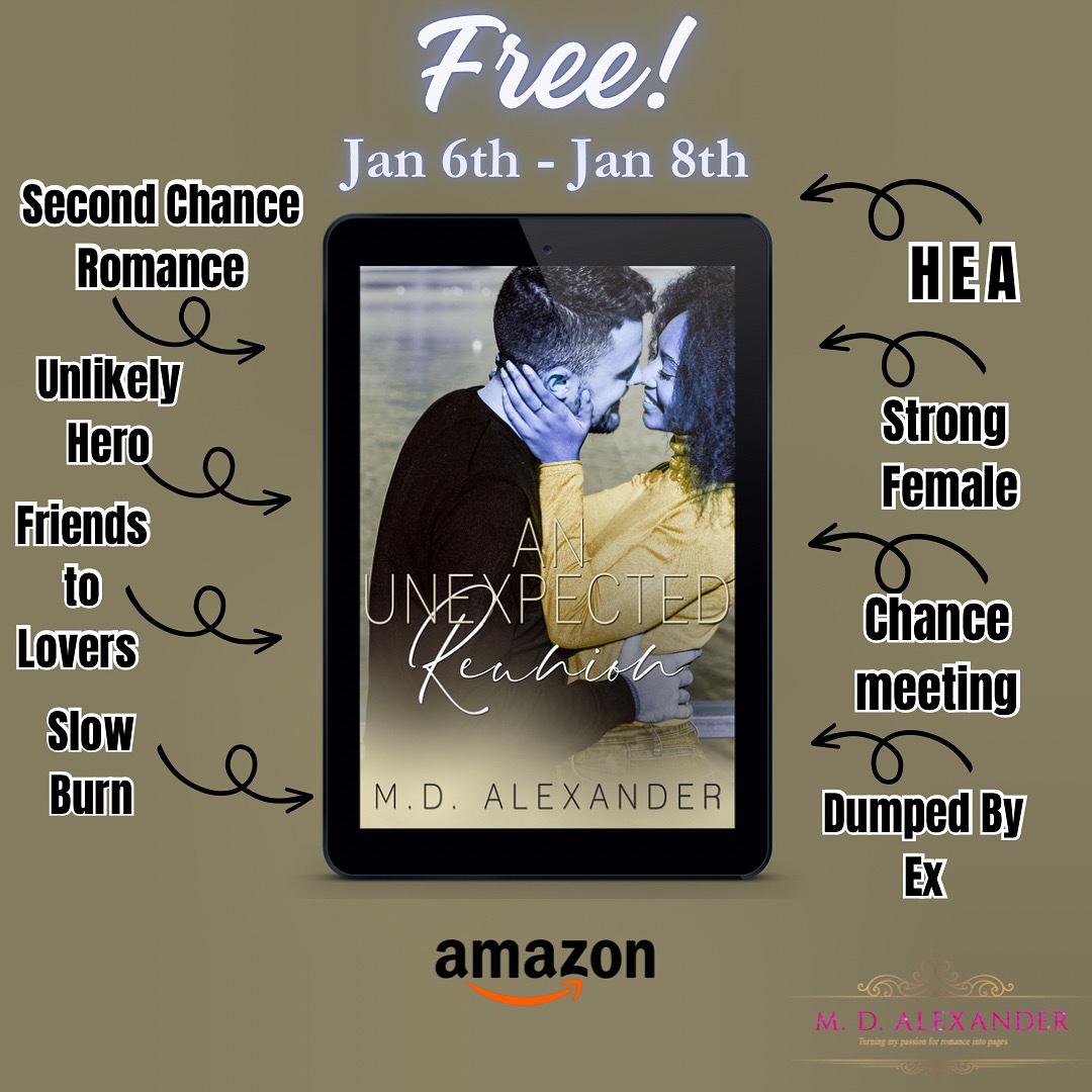 An Unexpected Reunion💛🖤
Free Jan 6th - Jan 8th on Amazon 
⤵️
a.co/d/2qoBXv0

❤️‍🔥Tropes

Friends to Lovers

Second Chance 

Interracial Romance 

Unlikely Hero

Slow Burn

Chance Meeting 

Strong Heroine

#romancebooks #RomanceReaders #freebook #KindleUnlimted