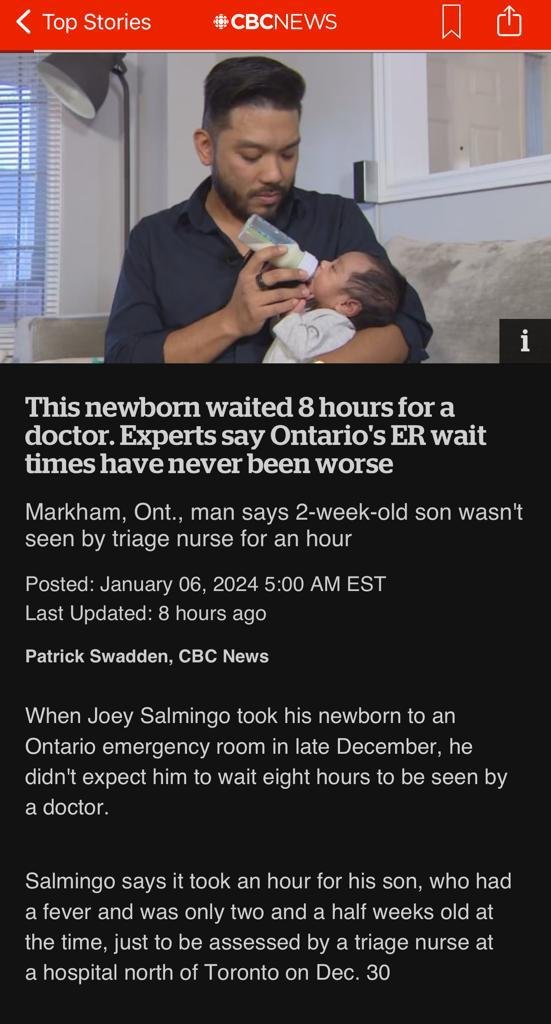 raghu_venugopal's tweet photo. We must not normalize a newborn with fever waiting for 8 hours to see an ER MD. It's not the fault of staff on duty. We must be honest our Canadian emergency room system has collapsed and work across political party lines for the good of all Canadians regardless of postal code. https://t.co/VUBsm6QAUT