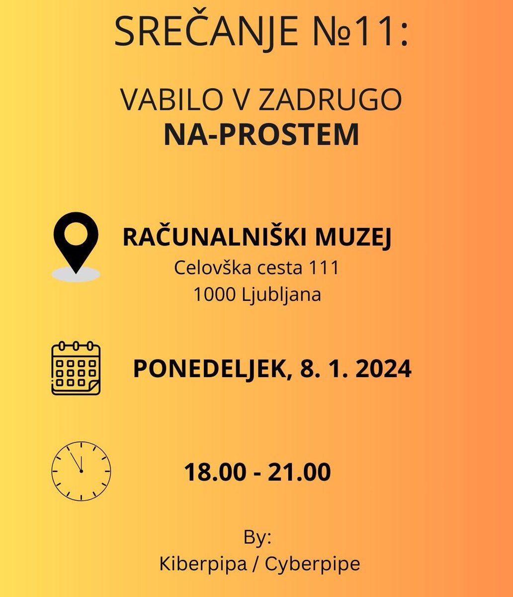 NVO_VID's tweet photo. Vabljeni v @muzej na razpravo o ustanovitvi zadruge za promocijo, širjenje uporabe ter razvoj odprtokodne in prosto dostopne programske opreme in storitev v 🇸🇮. Več https://t.co/RPkR5txbo5. #odprtakoda #prostoprogramje #FOSS #Naprostemsi https://t.co/8SvEZJC6d7
