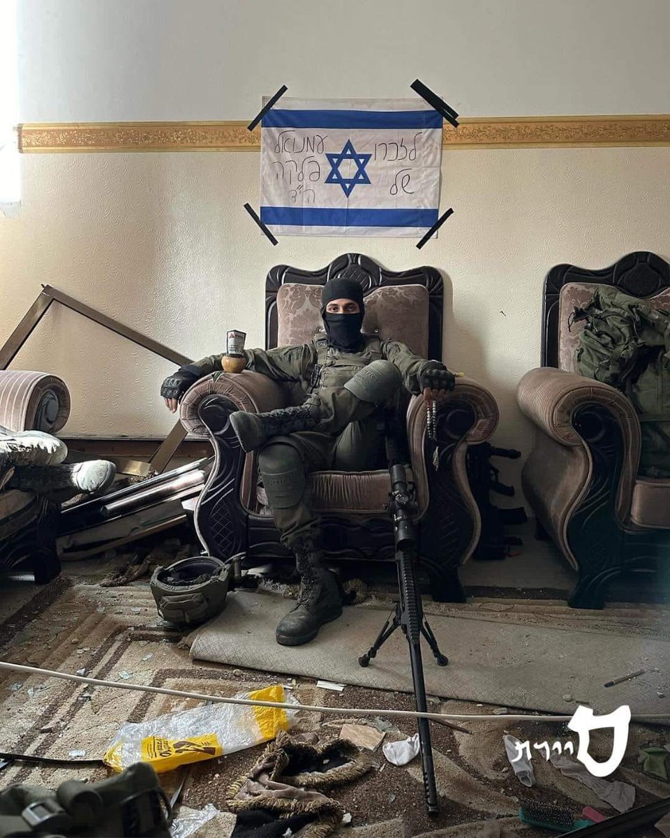 Another great pic of an IDF soldier sitting in the lounge of the leader of Hamas in Gaza, Yahya Sinwar