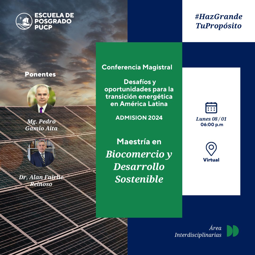 DeBiocomercio's tweet photo. Desde la Maestría en Biocomercio y Desarrollo Sostenible les Invitamos a participar del Ciclo de Conferencias Magistrales a desarrollarse en los meses de enero y febrero. 

Para mayor información, pueden escribir a biocomercioydsostenible@pucp.edu.pe¡Los esperamos! https://t.co/dhljfXCb7l