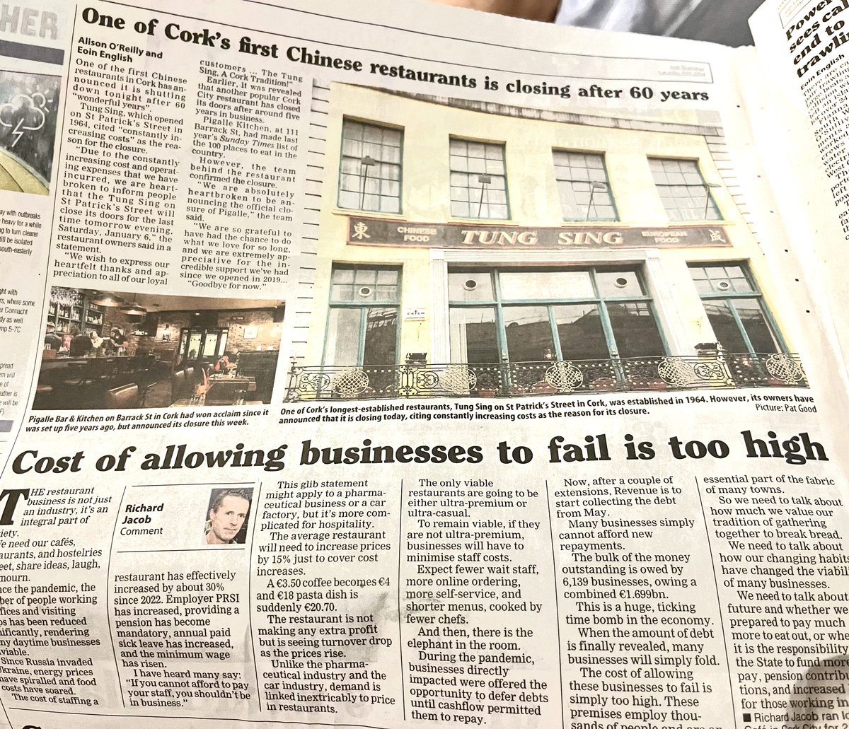 Thank you to @irishexaminer for giving me space to write about why restaurants are closing and why we should be concerned. Restaurants are more than businesses, they are where we laugh, celebrate and mourn. They are not too big to fail, but they are too important.