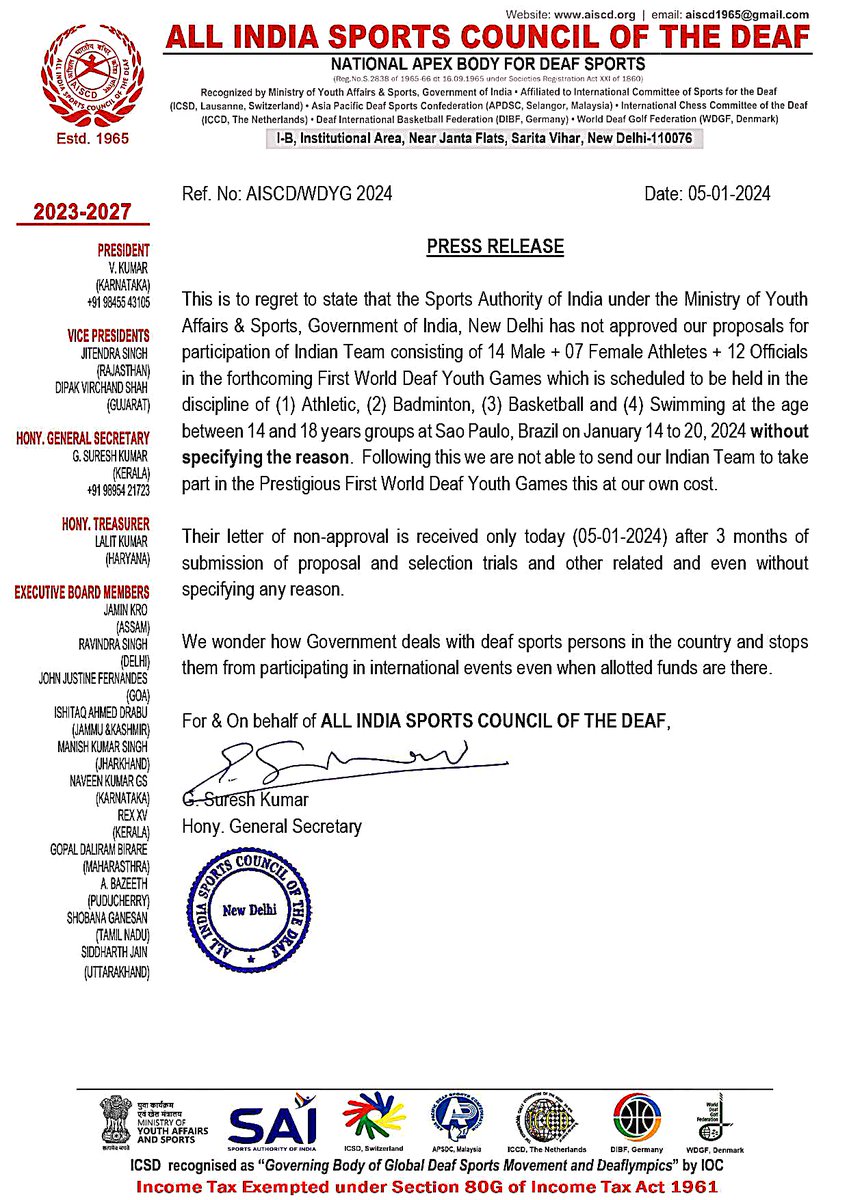 Bdaddeaf2023's tweet photo. 🇮🇳 Appeal to PM @narendramodi 🇮🇳
SAI denied Indian Team for World Deaf Youth Games without reasons. 🏋️‍♂️ Seeking your help for inclusivity. 🙏 #InclusiveSports #RPWD2016 @ianuragthakur @IndiaSports @Media_SAI @DGSAI @DeafSportsIndia @airnewsalerts @AmitShah @PMOIndia @socialpwds https://t.co/yqhddmwrIz