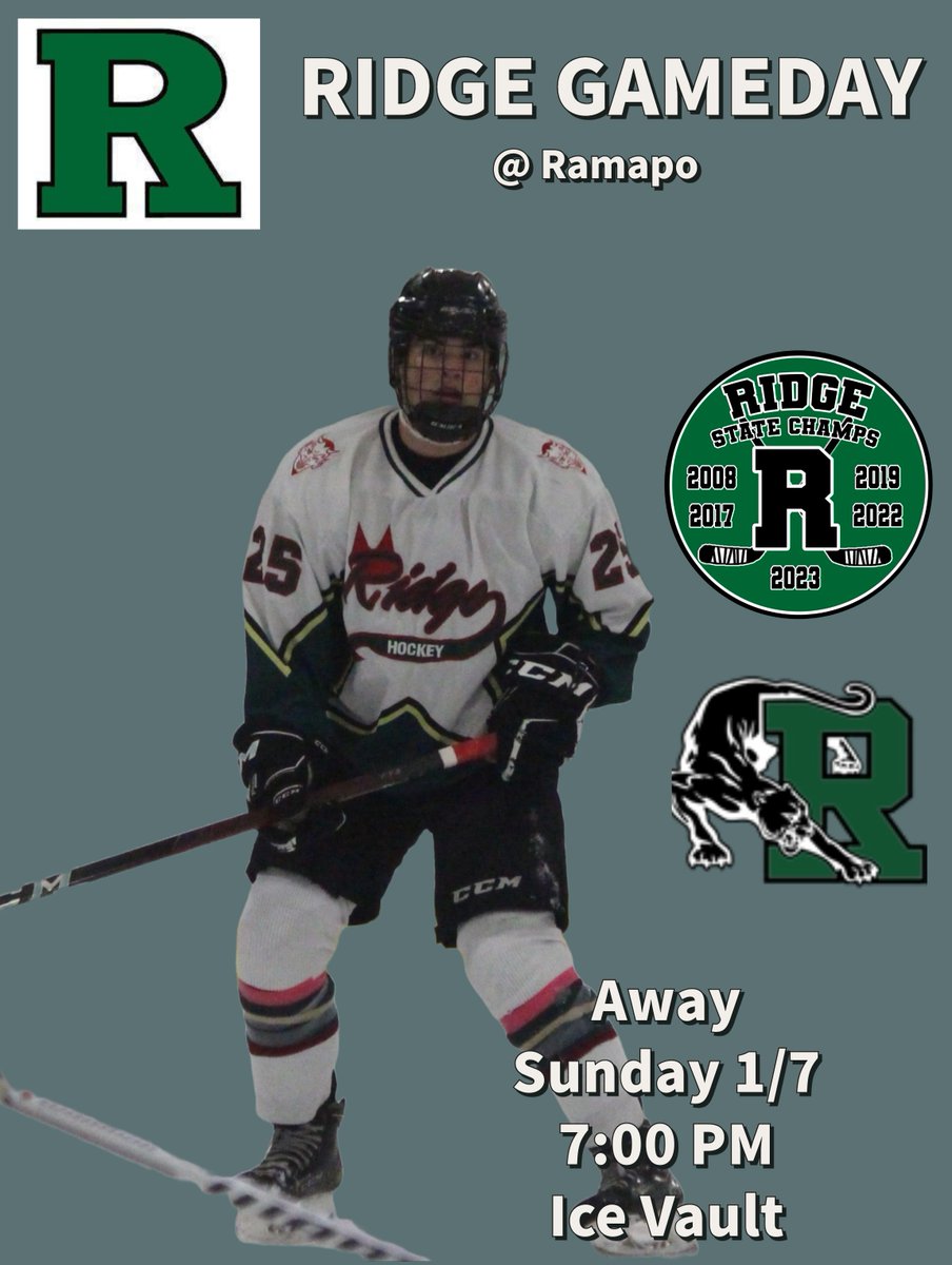 Away Game Sunday 1/7 7:00 PM @ Ramapo.  Ice Vault Arena. <a href="/Ridgegameday/">RIDGE ATHLETICS</a>