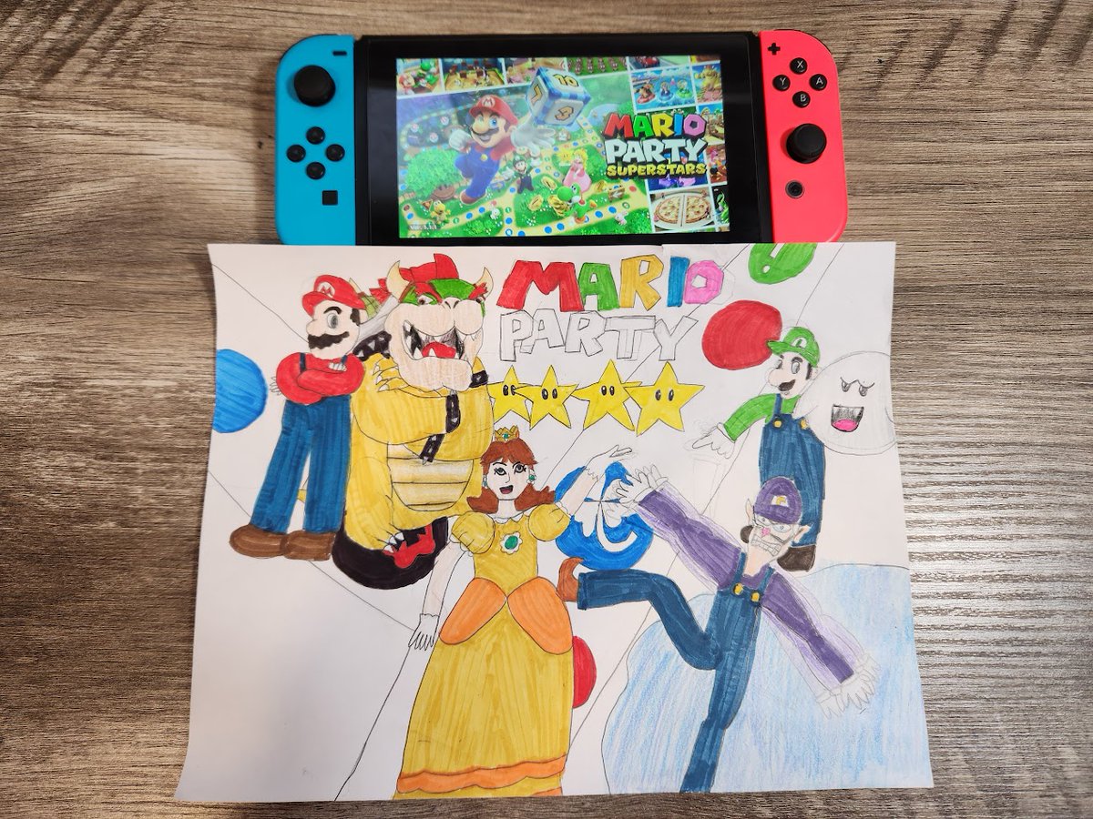 Hey <a href="/NintendoAmerica/">Nintendo of America</a> -- our family got hooked on Mario Party Superstars, and my daughter made some special art for you all! 🤩Thanks for a great game for the whole family!