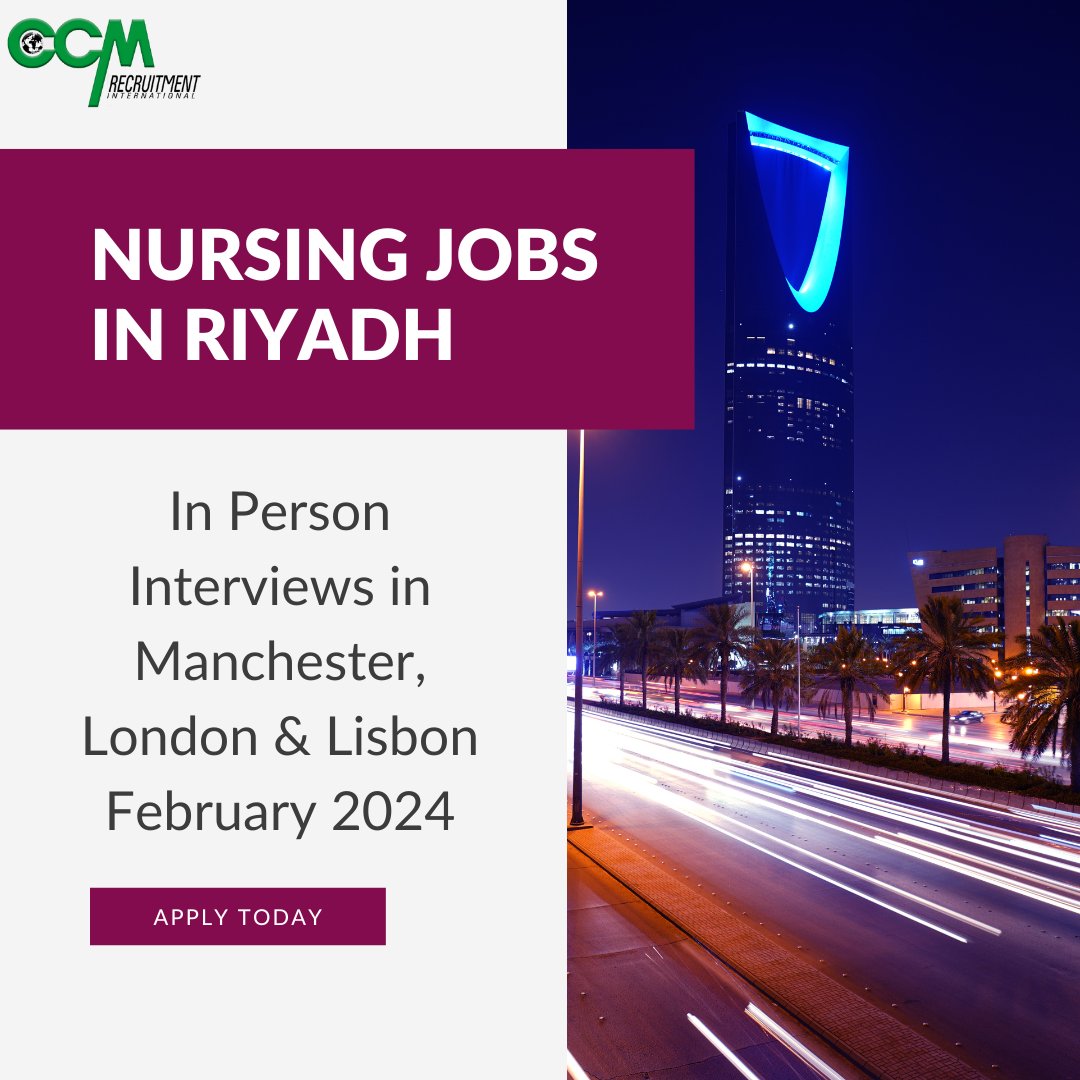 Looking for your next nursing job?Nurse in Riyadh! Interviews in Dublin,London &amp; Lisbon this Feb.Vacancies for RGN's with 2 yrs+ acute hospital exp available across most general nurse specialties.Salary paid tax-free, travel opportunities &amp; more! Apply at bit.ly/3v7yNks