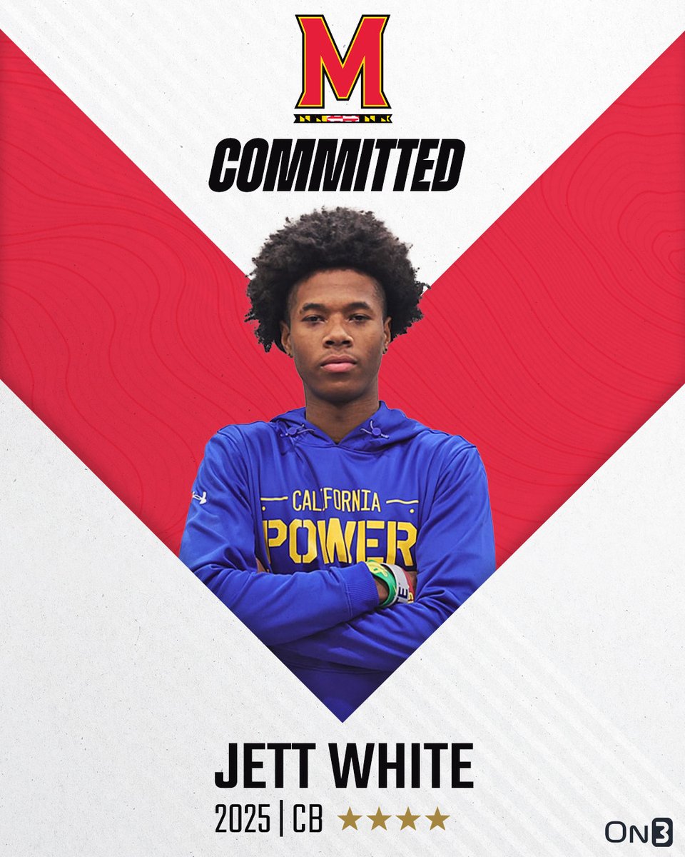 Rivals's tweet photo. 🚨BREAKING🚨 2025 4-star CB Jett White has committed to Maryland🐢

Read: https://t.co/LOJHMJKjDr https://t.co/318rvrYEKU