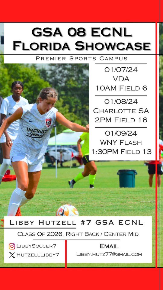 Travel day!! Very excited for our first game tomorrow at ECNL Florida!! Hope to see you at our games! 🔥
#gsastrong
@ECNLSoutheast @ECNLgirls @GSA08GECNL @TopDrawerSoccer @ImYouthSoccer @ImCollegeSoccer @PrepSoccer