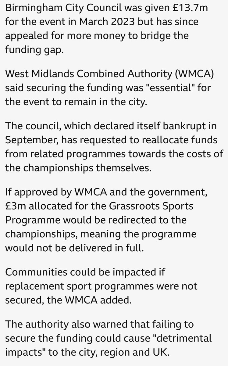 Tom_Bason's tweet photo. One day, people will realise that hosting sports events is expensive. And moreso at a time when funding for councils is at an all time low. But funding them from grassroots sports is not the answer. https://t.co/COMFoS1CJu
