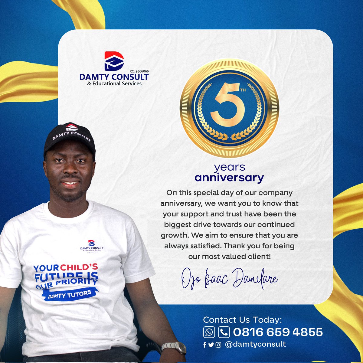 damtyconsult's tweet photo. Thanks for choosing us! We appreciate the opportunity to serve you.
#damtyconsult #damtytutors #hometutor #privatetutor #lessonteacher #hometutorinilorin #privatetutorinilorin #privatecomputertraining #musictraining #homeschooling #NewYear2024 #Anniversary https://t.co/9Xv8Uy7oJs