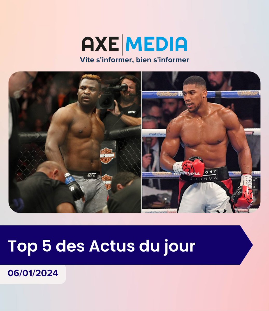 axemedia2023's tweet photo. En une minute, votre résumé de l'actualité du jour 🚨
.
.
#axemedia #Actualité #Cameroun #CBDM #Penja #Bananes #Electricité #Energie #Yaoundé #PaulBiya #Présidence #Yaoundé #Etoudi #Voeux #ADC #Ports #Rénovation #Ngannou #AnthonyJoshua #Rihad #Londres https://t.co/DLI29raWFm