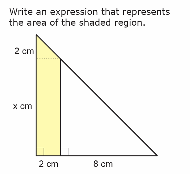 New video available that reviews how to write expressions that represent triangle area and the shaded region of a triangle.
youtu.be/4dzoa_3gwfo