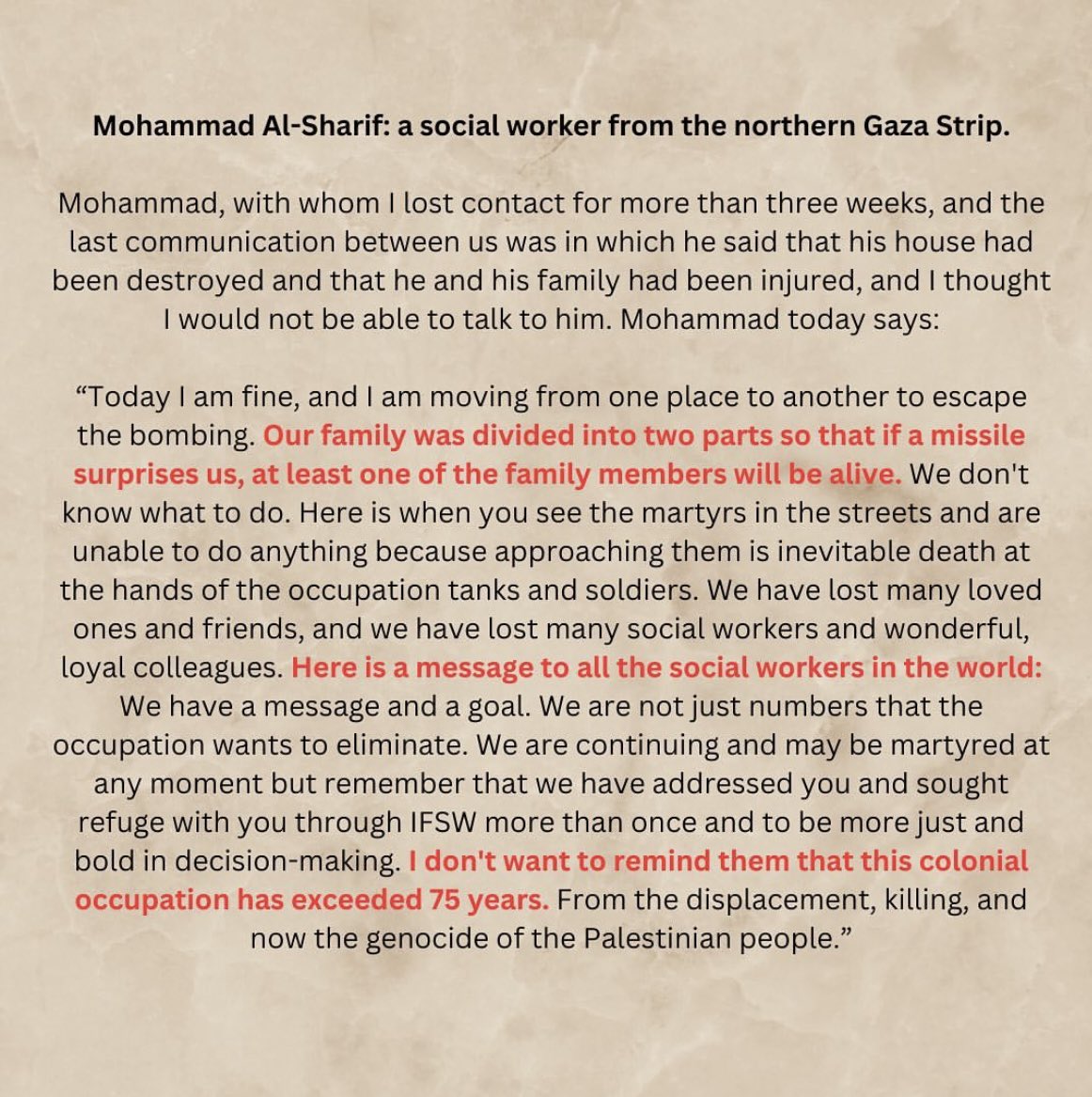 jsnbarn's tweet image. social workers from Gaza send letters to their colleagues around the world