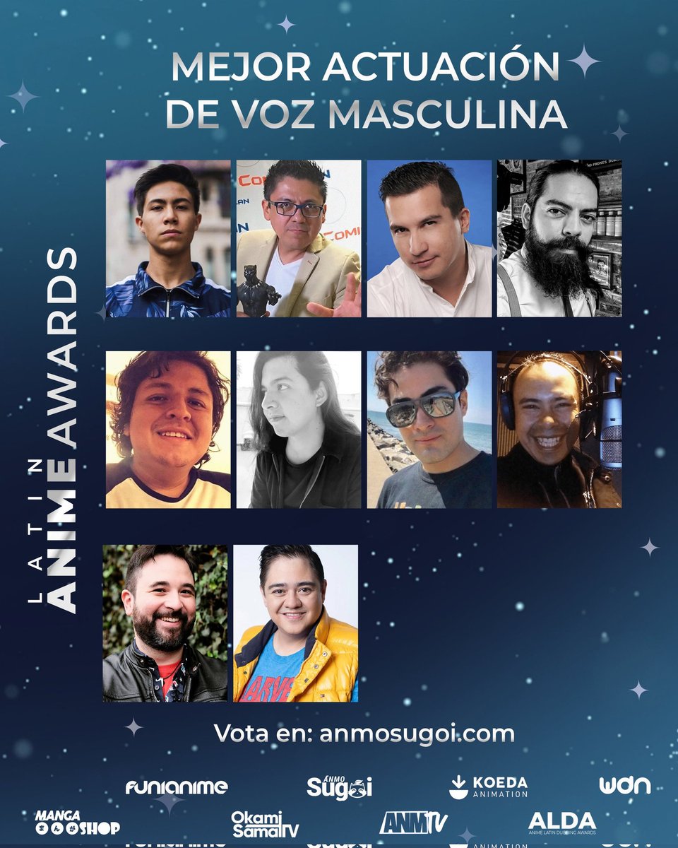 funianime's tweet photo. ¡Estos son los nominados a "Mejor Actuación de Voz Masculina" en los Latin Anime Awards! 

🎙️ José Luis Piedra.
🎙️ Manuel Campuzano.
🎙️ Enzo Fortuny.
🎙️ Erick Selim.
🎙️ Iván Fernández.
🎙️ Fabián Rétiz.
🎙️ Javier Olguín.
🎙️ José Gilberto Vilchis.
🎙️ Miguel Angel Ruiz.
🎙️ Lalo Garza.

Recuerden votar en: https://t.co/e9dNADT9di