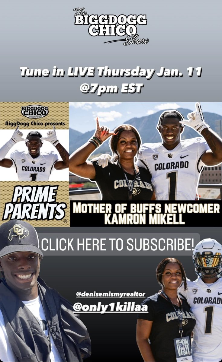 Tune in Thursday @ 7pm EST #PrimeParents exclusive with Mother of #CUBuffs Athlete #KamronMikell 
Ms. L. Denise Mikell with @BiggDoggChico 🔺🔥🔥🔥
#RWCP
#StayBuff
#BuffUp
#SkoBuffs
#BiggDoggChico
