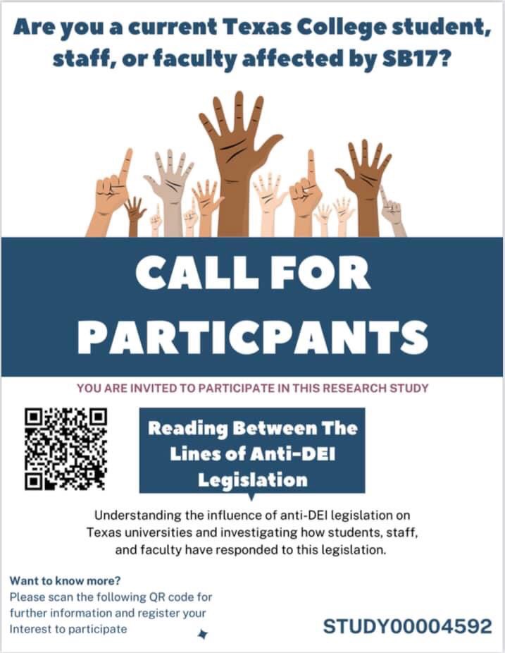 Our research project on the effects of Senate Bill 17 is ongoing, and we are still looking for more participants so please share with your networks 🙏 #SenateBill17 #SB17 #TexasEducation