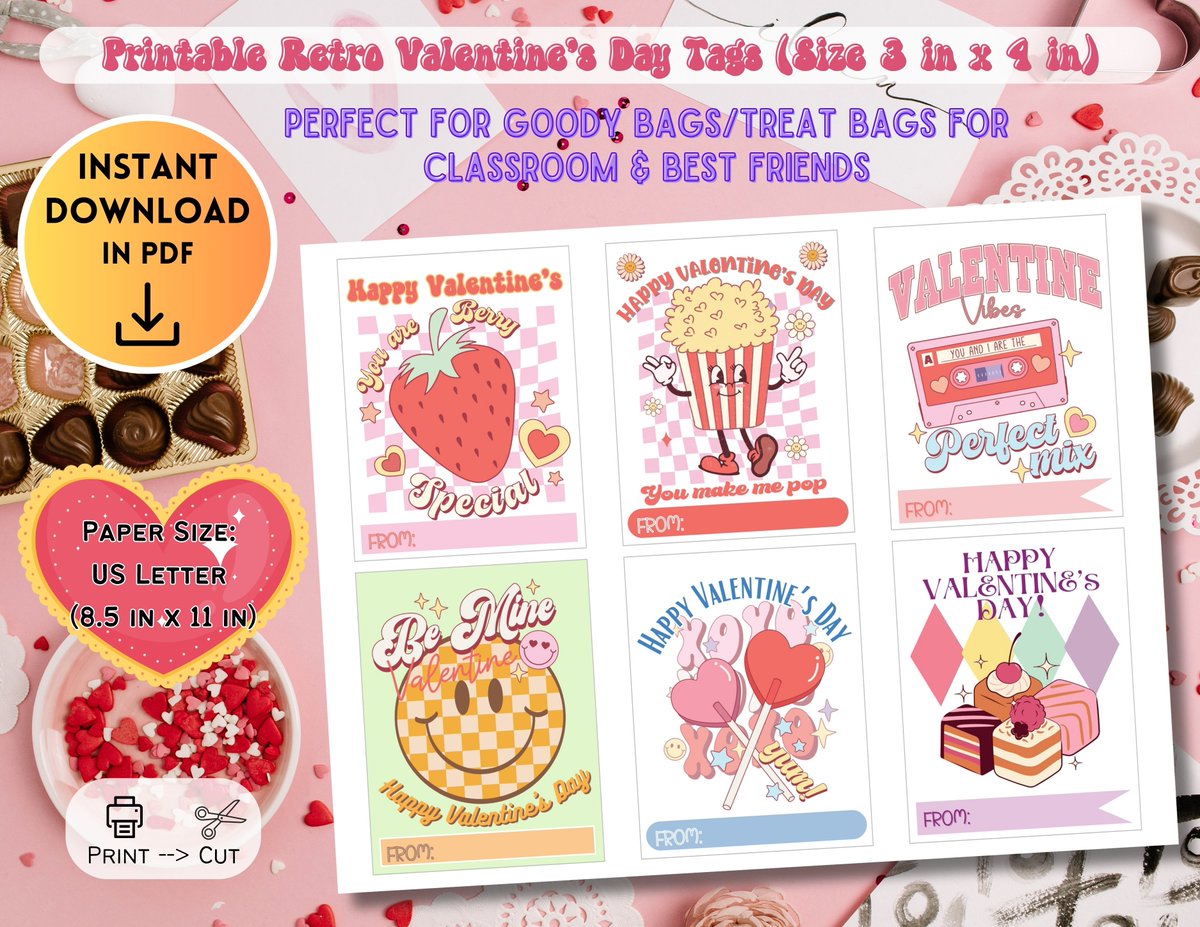 Retro Valentine Cards Printable, Groovy Class Valentines Cards by JooMadeShop etsy.me/48LgdjA via <a href="/Etsy/">Etsy</a>
