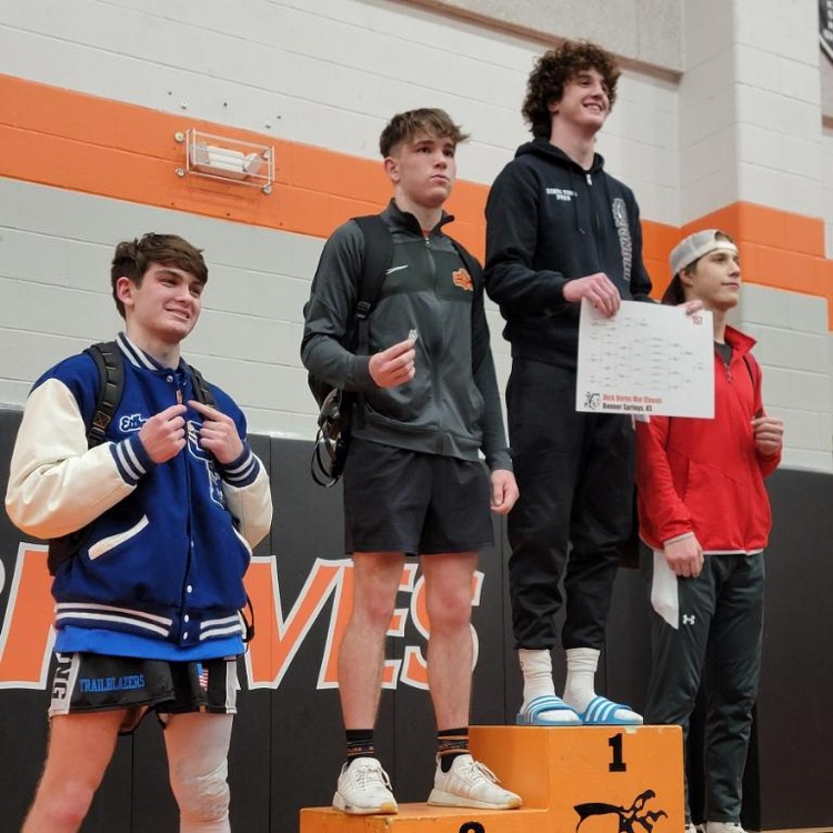 OHSActivities's tweet photo. Parker Guge, Seth Fergeson, Dalton Evans, and Caul Johns each end the day on the podium at Bonner for Cyclone Wrestling. Proud of all the Cyclones who gave great effort today and our coaches! #BuildingATradition #CyclonePride https://t.co/ZQvSJYudpN