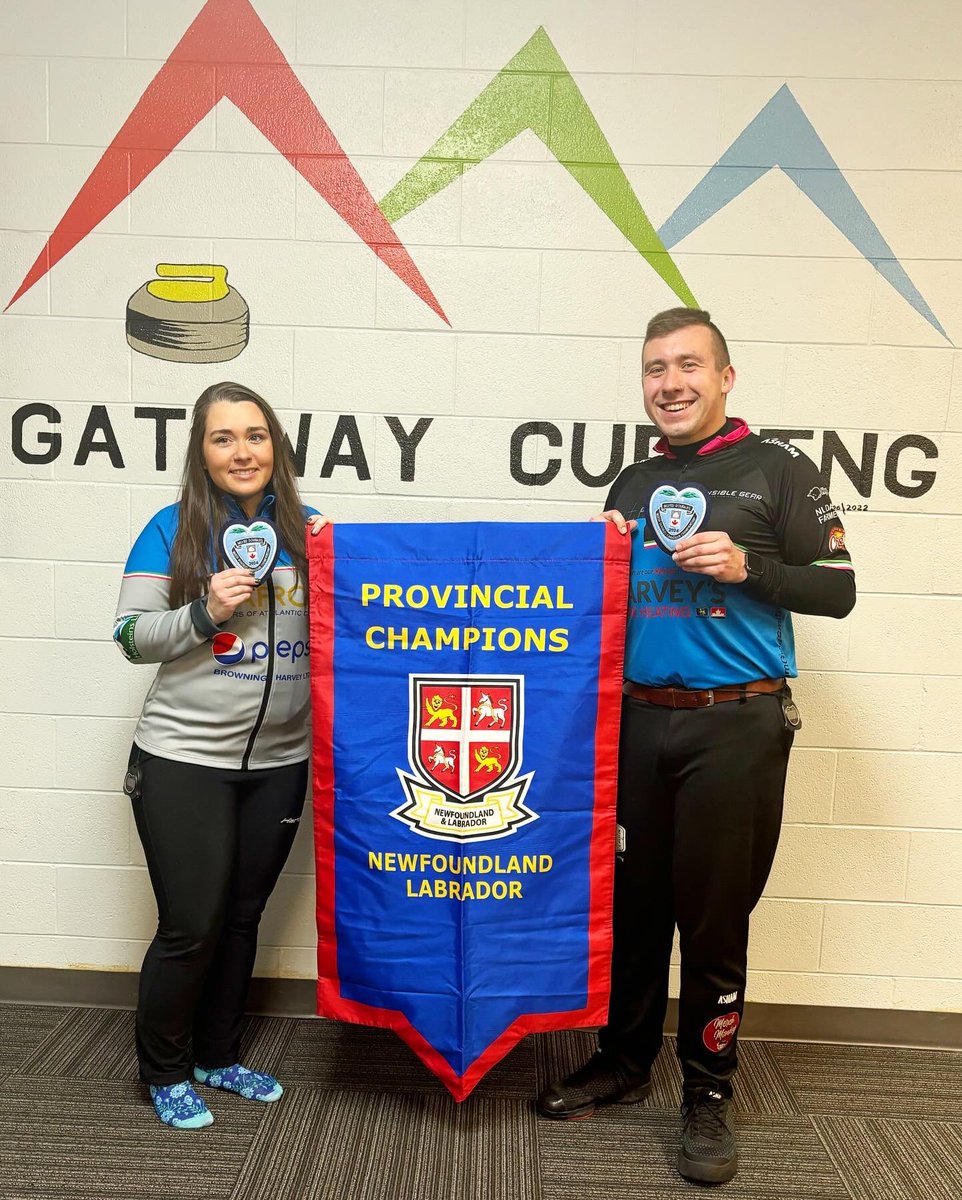 Excited to say we will be Team Newfoundland & Labrador at the Canadian Mixed Doubles Championship in Fredricton, NB. ❤️🖤🇨🇦🥌🧹 @jessicalauren Thank you so much to the Gateway Curling Club for an amazing event from the great ice to the hospitality I can’t wait to come back.