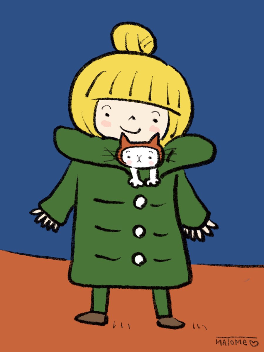 blonde hair 1girl single hair bun cat hair bun smile green coat  illustration images