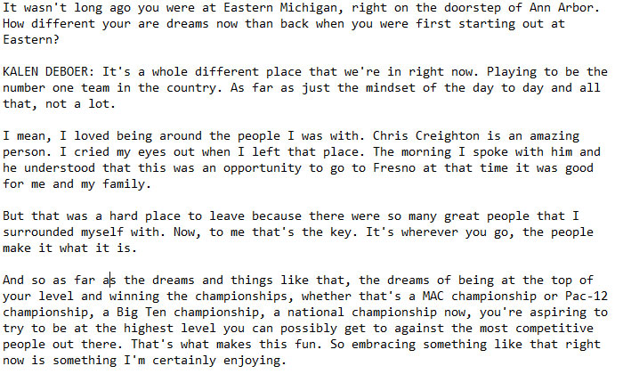 Washington Head Coach <a href="/KalenDeBoer/">Kalen DeBoer</a> was asked about his time with <a href="/Coach_Creighton/">Chris Creighton</a> and <a href="/EMUFB/">Eastern Michigan Football</a> today at the 2024 College Football Playoff National Championship Media Day