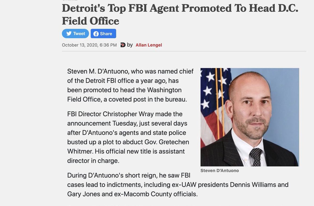 The Strange Timeline for Former FBI Agent Steven D’Antuono and January 6th: - He was Detroit, Michigan's Top FBI Agent and led the Governor Gretchen Whitmer kidnapping 'operation' or 'hoax' as many refer to it. - FBI Director Christopher Wray praised D'Antuono and his team for